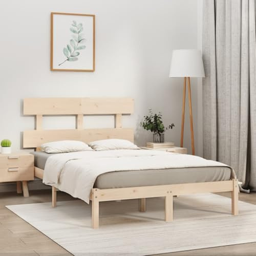 Qnhdfrt Holzbettgestell 180x200 Kiefer massiv unbehandelt mit Kopfteil Stauraum unterbau Robustes Doppelbett Modernes Design Schlafzimmer Jugendzimmer Gästezimmer