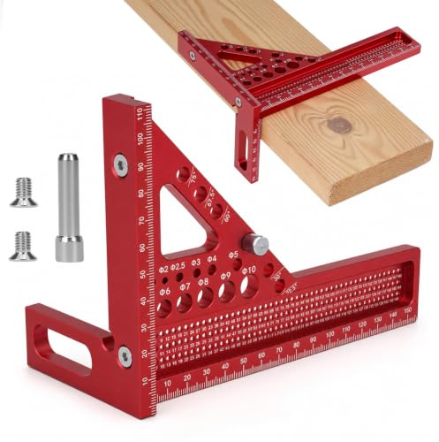 QWORK® 3D Multi-Angle Measuring Ruler, 22.5-90° Aluminum Alloy Triangle Square, Detachable Combination Squares, for DIY and Carpenter