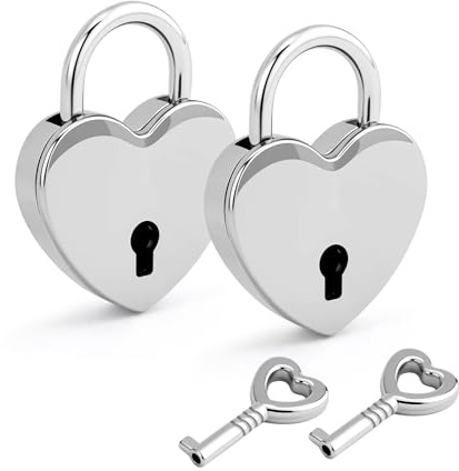 2 mini lucchetti a forma di cuore, stile vintage, con chiave, a forma di cuore, per armadio, portagioie, diario, cassetto (argento)