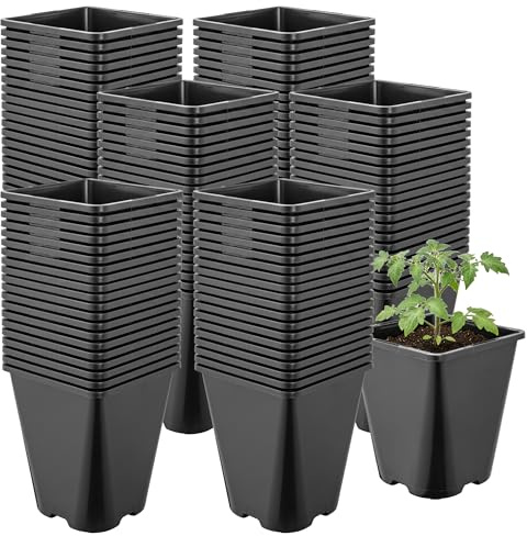 Garronda Pot de Fleur Carré Arrondi Plastique 11 × H 12,5 cm (1L) Lot 100 Godets Semis Pots de Pépinière Drainage Résistants Intempéries pour Culture Plantes Jardin Serre Intérieur Extérieur GD-0200