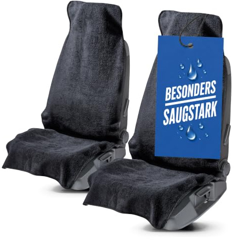 Walser Auto Sitzauflage Vordersitz aus Frottee, 2er Set Sitzaufleger, waschbarer Sitzschoner Auto, Universal Auto-Sitzauflage, Autositz-Überwurf, Schonbezug Autositz vorne 2 Stück schwarz