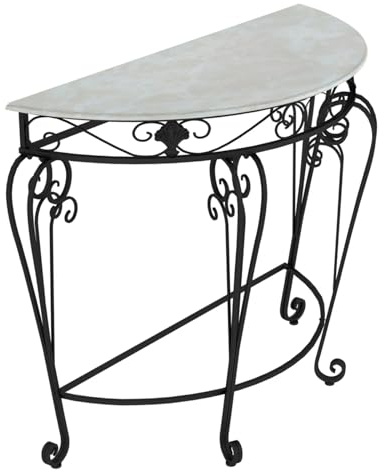 WUXTOKV Console Meuble Entree, Table Console, Plateau en Pierre Frittée, Structure en Fer Forgé, Résistante aux Rayures et a l'usure(Black,60x70x30 cm/24x27x12 in)