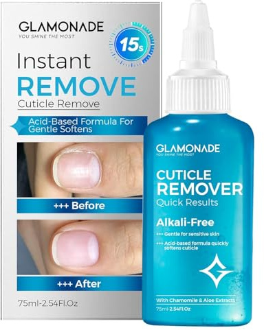 Glamonade Instant Cuticle Remover Gel: 75ml Fast-Acting Cuticle Softener for Thick Cuticles & Hangnails, Gentle for Sensitive Skin - Manicure Prep & Nail Care