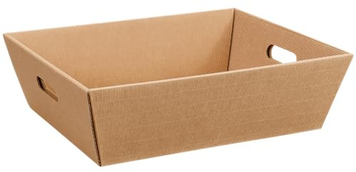 [BOXXCO] 25 Stück Präsentkörbe viereckig Wellenstruktur Natura Groß 376x286x129 mm - Leere Geschenkkörbe in Farbe Natur für individuelle Geschenksets