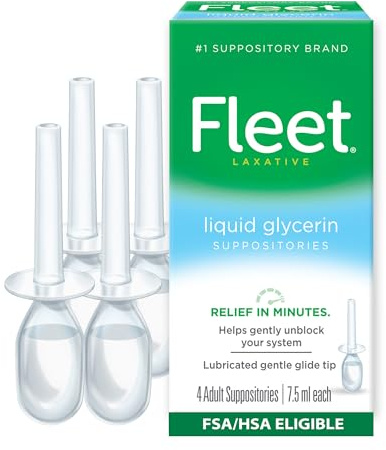 Fleet Liquid Glycerin Suppositories for Constipation Relief, Fast and Effective Stimulant-free Laxative, 4 Bottles per Pack, 7.5 mL Each