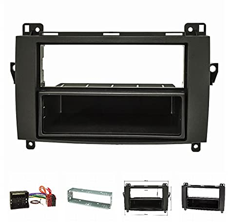 tomzz Audio 2434-018 Radioblende Set kompatibel mit Mercedes A (W169) B (W245) Sprinter (W906) Viano Vito schwarz mit Quadlockadapter ISO Einbauschacht