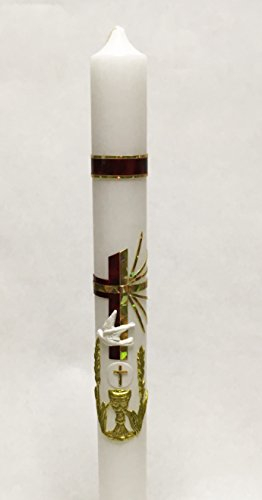 Taufkerze Kommunionkerze K-16 Gold/Bordeaux inkl. Tropfschutz und Beschriftung KW-JO-K16