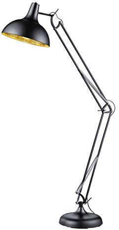 Reality Leuchten Stehleuchte Salvador R46061032, Metall Schwarz matt, Schirm innen goldfaribg foliert, exkl. 1x E27, 75 x 38 x 180 cm