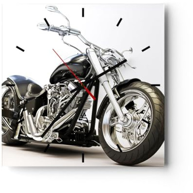 Modern Wanduhr Motorrad Motor Geschwindigkeit Chrom 40x40cm Quadrat Groß Wand Uhr Glas Analog Zimmeruhren Küche Büro Wohnzimmer Glasuhr Wall Clock Dekoration Design Küchenuhr C3AC40x40-2427