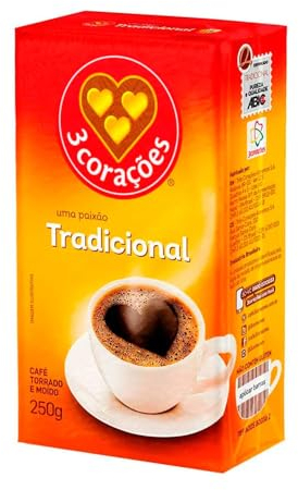 Premium brasilienischer Kaffee, geröstet und gemahlen, Vakuumverpackung 250g - Café Tres CORAÇÕES Tradicional 250g