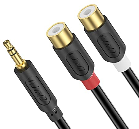 J&D Câble RCA vers Jack 3.5mm de Rallonge, Plaqué Or Série Audiowave 3.5mm Mâle à 2 RCA Femelle Adaptateur Audio stéréo Y Splitter RCA Câble, 0.9 Meter