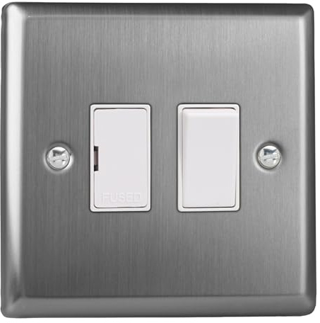 Varilight Switched Fused Spur - Classic Brushed Steel with White Insert, XT6W