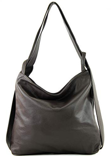 modamoda de T192 Damen Leder Rucksack Schultertasche 2in1 handmade in Italy, Farbe:Dark Chocolate