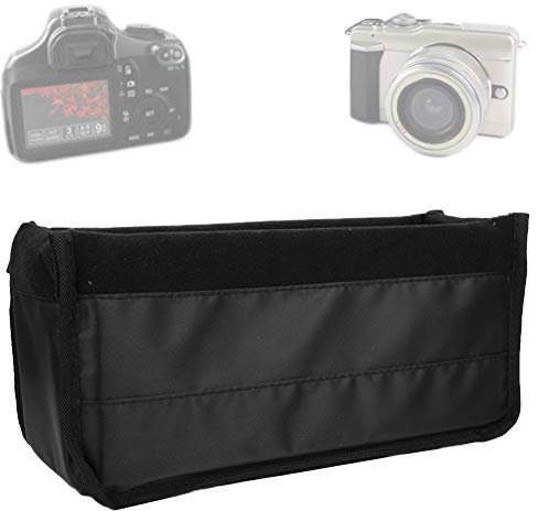 Adjustable DSLR Camera Insert Bag Padded Waterproof Shockproof Carrying Case for Lens Storage Pouch with Hook Loop Black