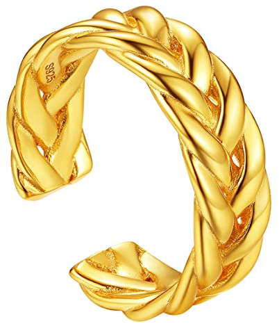 U7 18k vergoldet 925er Silber Offener Ring geflochten Muster verstellbar Ring Vintage Hip Hop Rapper Fingerring für Damen Herren Modeschmuck Accessoire für Geburtstag Valentinstag