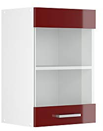Vicco Küchenglasschrank R-Line, Glashängeschrank, Bordeaux Hochglanz/Weiß, 40 cm