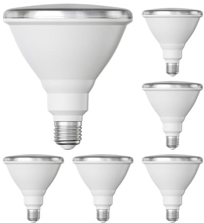 ledscom.de 6 Stück E27 LED Leuchtmittel, PAR38 kurzer Hals, weiß (4000 K), 14,9 W, 1395lm, 41°, Reflektorspiegel (silber)