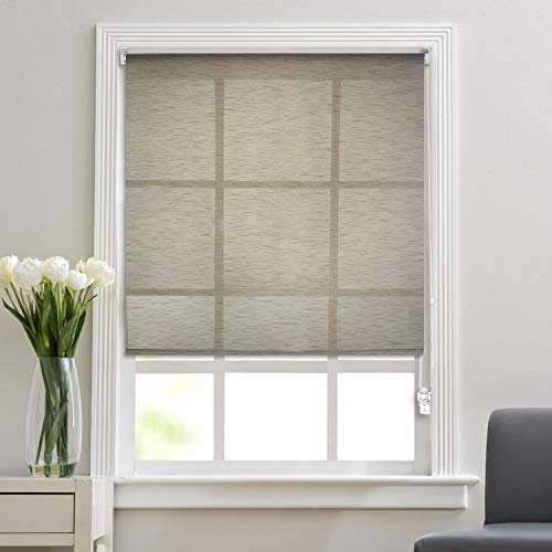 Deco Window Sheer Roller Blinds For Windows (122 cm W X 213 cm L, Dark Beige) Corded Polyester Curtain Shades Sun Light Blocking UV Protection Sunshade for Home & Office Inside Outside Mount