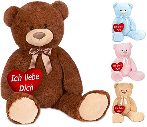 BRUBAKER XXL Teddybär 100 cm Braun mit einem Ich Liebe Dich Herz Stofftier Plüschtier Kuscheltier