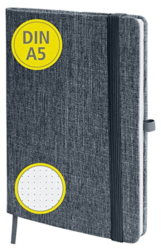 Bullet Journal dotted A5 mit Gummizugband 2nd Life, 100 g/m² FSC Papier, 144 Seiten gepunktet, Notizbuch aus recyceltem PET, Stiftschlaufe, Tagebuch für Notizen, Skizzen, Lettering