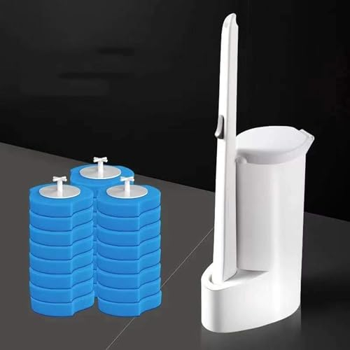 HUOCAI Kit de brosses WC, Kit de Nettoyage de WC, Mural, jetable, avec 16 têtes de Rechange en Silicone Plat et Support