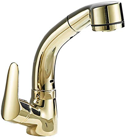 Rubinetti Rubinetto Bagno Lavabo con Doccetta per Lavandino Bagno a Doppia Modalità di Sollevamento Telescopico Miscelatore con Doccetta Estraibile Rubinetteria per Lavabo-D'Oro