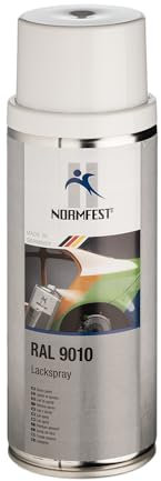 Normfest Lackspray RAL 9010 Reinweiß – seidenglänzender Nitro-Kombinationslack, hohe Deckkraft, witterungsbeständig, kratzunempfindlich, für Metall, Kunststoff, Holz und mehr, 400 ml