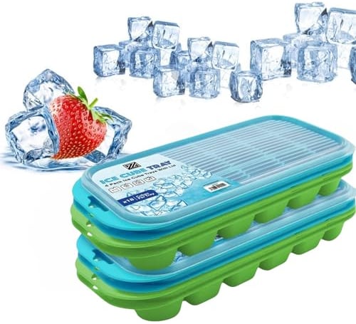 ZYBUX - 4 x Set of Ice Cube Tray with Lid Jelly Maker Ice Cube Tray | Non-Spill Stackable Lids - Ice Mould Dishwasher Safe BPA Free- 25.5cm Long, 11.5cm Wide, and 3cm deep