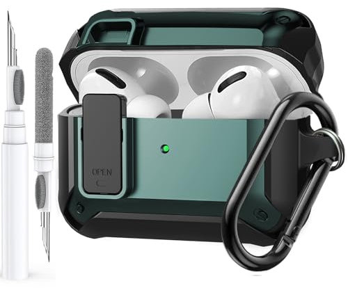 Olytop Schutzhülle für Airpods Pro 2/1 Gen mit Schloss (2019/2022/2023), robuste Verriegelungshülle für Airpod Pro 2. / 1. Generation, stoßfeste Schutzhülle für Apple iPod Pro, B/Armeegrün