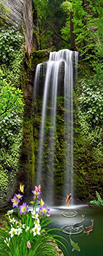 A.Monamour Sticker Porte Autocollant Poster De Porte 3D Cascade Dans La Forêt Tropicale Poisson Dans L'Étang Nature Paysage Vinyle Affiche De Porte Sticker Mural Papier Peint Art Décor 85 x 200 cm