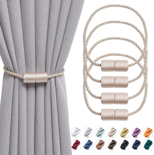 Pretty Jolly magnetische Vorhang Raffhalter handgefertigtes Gewebe Seil Vorhang-Raffhalter Einfachheit dekorative Vorhang drapieren Krawatte zurück für Haus & Büro Fenster Drapery, Beige, 4 Stück
