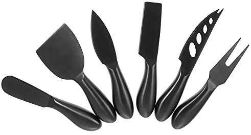 YARNOW Käsemesser Set Edelstahl Käsehobel Käseschneider Käsegabel Käsestreuer Käse Werkzeug für Hartkäse Weichkäse Butter 6 Stück Schwarz