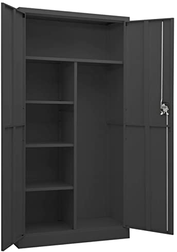 Tidyard Stahlspind Garderobenschrank mit 2 Türen und 4 Einlegeböden Metallschrank Spind Schließfachschrank Mehrzweckschrank Stahl 90x40x180 cm Anthrazit