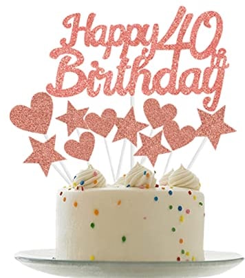 Personalised Happy 40th Birthday Cake Toppers RoseGold Cake Decorations for Women,Her,Lady 40th Birthday Cake Cupcake Topper, Glitter Cakes Banner Decoration for 40 Birthday Anniversary Party Supplies