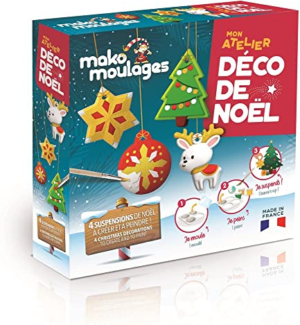 mako moulages - Mon Atelier Déco de Noël - Kit de Loisirs Créatifs en Famille - 4 Décorations de Noël en Plâtre à Peindre - Moule Réutilisable - Fête de Noël - Made In France - 39091