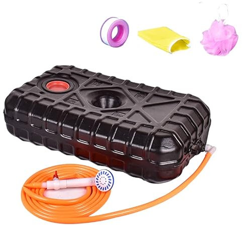 Seau de Rangement de Douche extérieur Portable avec Couvercle et poignée, Grand récipient de Stockage d'eau en Plastique Noir, Seau de Douche Solaire avec Robinet et Tuyau de buse (Version améliorée