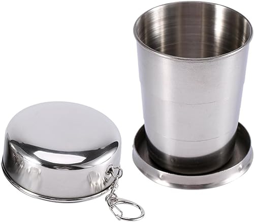 Uadme Edelstahl Camping Faltbecher Tragbarer Reisebecher Faltbarer Kaffeebecher Reise Weinbecher Stapelbarer Trinkbecher Outdoor Travel Faltbarer Becher(L)