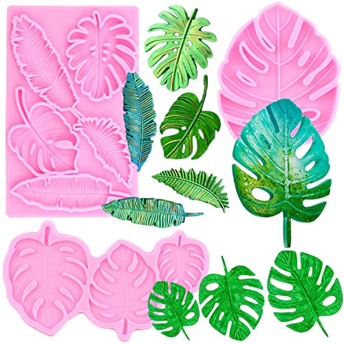 MYPRACS Lot de 3 moules en silicone en forme de feuilles tropicales de monstera, pour fondant, fougère, bonbons, décoration de gâteau, pâte à sucre, pâte à sucre, pâte polymère