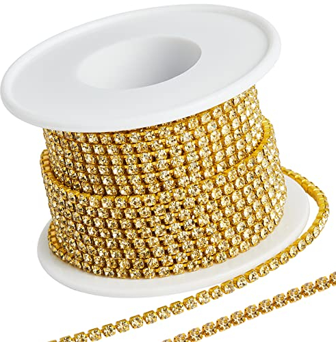 GORGECRAFT 10 Yards 2.5 mm Strasskette Funkelnde Kristall-Strass-Klauen-Kettenbesatz Für Heimwerker-Näharbeiten, Schmuck, Perlenherstellung, Zubehör, Hochzeitsdekoration, Golden