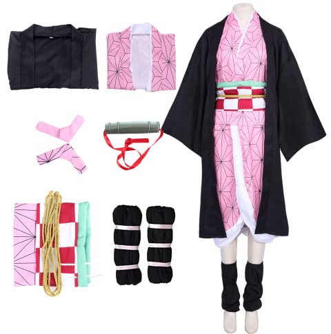 Metaparty Costume Cosplay Nezuko - Tueuse de Démons Kimono Veste pour Enfants avec Bambou - Anime Kimetsu No Yaiba Halloween Party Cosplay Costumes pour Femmes (L)