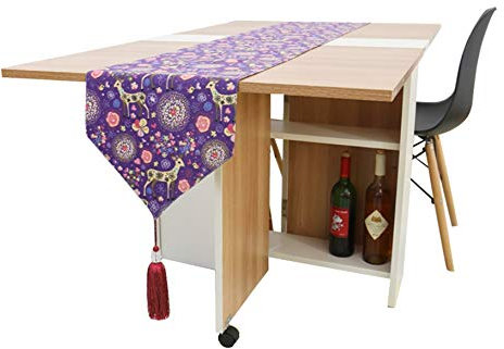 Whoiy Tischläufer 200cm Lang Herbst, Table Runner Lila 30cm Baumwolle Vintage Mandala Blumen Hirsche Halloween Deko