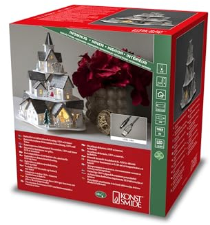 Konstsmide LED Holzsilhouette Häuser, weiß, wählbare Energiefunktion, 6H Timer, 10 warm weiße Dioden, batteriebetrieben & USB, Innen, weißes Kabel, 2 x AAA 1.5V (exkl.) - 3256-210