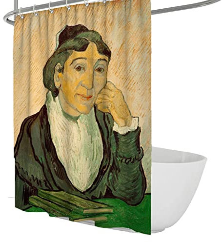 FEIPUHOME Art Pintura Famosa Estilo Retro Beige Mujer Retrato Cortinas de Ducha Set Tela Decorativa Impermeable Cortina Rústica para Casa de Campo Decoración de Baño 200x240cm