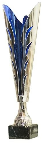 tecnocoppe Coppa in ABS Cromato e Blu. La Silhouette della Coppa rappresenta Un Simbolo di Vittoria. Altezza di 31,50 cm. Targhetta Personalizzata Omaggio Premiazioni Sportive