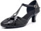 Rosefinch Women's Latin T-Strap Dance Shoes Closed Toe Fashion Salsa Tango Cha-cha Ballroom Performence Dancing Shoes Wedding Evening Party Black 5cm 38