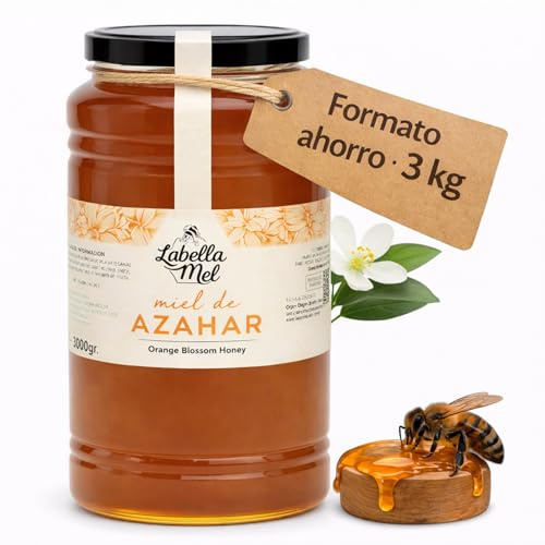 L'Abella Mel Miel de Azahar 100% Natural y Pura, 3 kg | Miel Pura de Abeja Española Sin Pasteurizar Ni Aditivos, Recolección Manual Directa del Apicultor, Apicultura Familiar