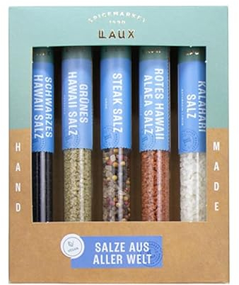 Laux Salze Aus Aller Welt Geschenkbox - 5 Gourmet Salz Gewürze - Hochwertiges Salat & Grill Zubehör - Ausgefallene Geschenke für Männer & Frauen