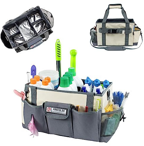 FRECOLSH Large Cleaning Caddy for Cleaning Suppliers Organizer,15 Professional Cleaning Caddy Organizer with Handle, Wearable Cleaing Bag, Cleaning Storage Caddy, Cleaning Suppliers for Housekeeping