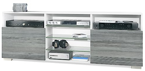 Vladon TV-Board Granada, Lowboard mit 2 Türen und 6 offenen Fächern, Korpus Weiß matt, Fronten in Avola-Anthrazit (146 x 54 x 35 cm)