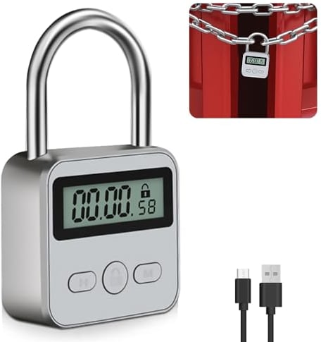 Riisoyu Candado digital con pantalla LCD, con temporizador inteligente, recargable, candado de seguridad USB para evitar malos hábitos